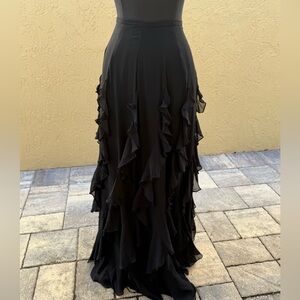 Y2K Vintage KAY UNGER Black Ruffled Long Flouncy Chiffon Evening Skirt Sz 6/M